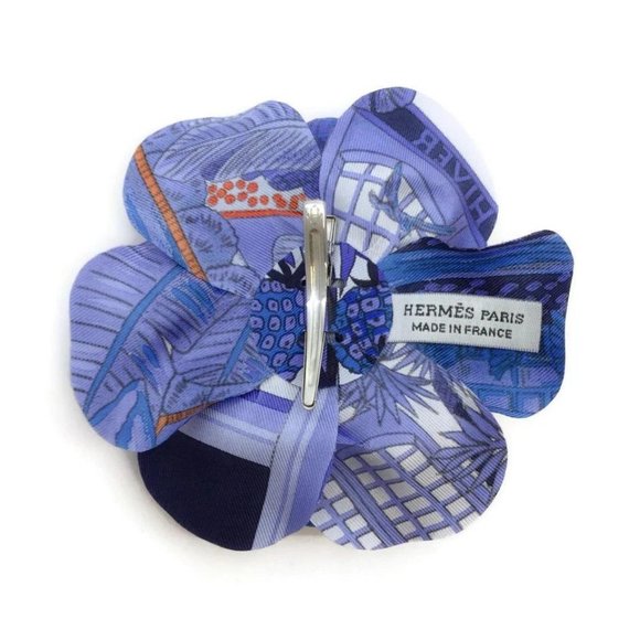 Hermès Marine Flora Twill De Soie Clip - Picture 3 of 6